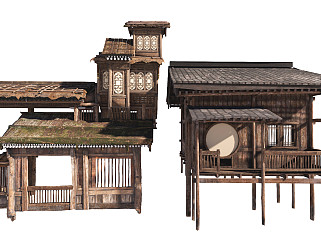 新中式木屋建筑艺术商业木建筑SU模型