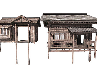 新中式木建筑<em>木屋</em>艺术商业建筑SU模型