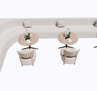 现代餐厅卡座休闲桌椅摆件SU模型
