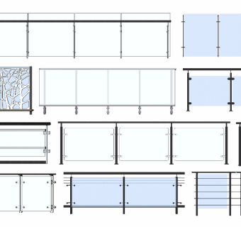 现代钢化玻璃栏杆阳台护栏su模型