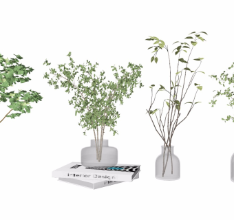 现代风格绿植盆栽花瓶装饰摆件su模型