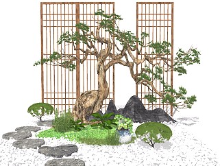 新中式风格庭院景观植物<em>造型</em>罗汉<em>松</em>