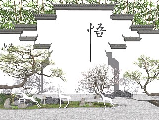 新中式风格庭院景观日式枯山水小品