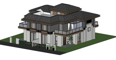 现代中式联排别墅shetchup草图模型
