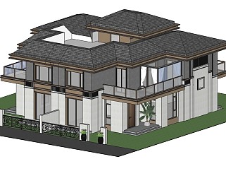 现代中式联排别墅shetchup草图模型