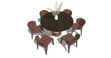 现代餐桌椅北欧实木SU模型