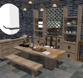 中式风格休闲桌椅 功夫茶台 洽谈桌 禅意茶桌 长桌椅 茶叶柜 边柜