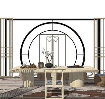 中式风格休闲桌椅 功夫茶台 洽谈桌 禅意茶桌 长桌椅 茶叶柜 屏风