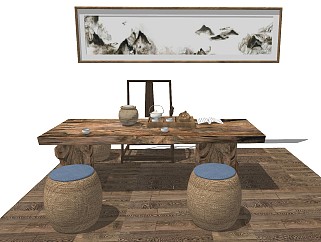 中式风格休闲桌椅 办公室茶桌 洽谈桌 根雕茶几 禅意茶桌
