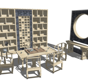 中式风格休闲桌椅 实木茶台 功夫茶几 禅意茶桌 长桌椅 茶艺桌椅