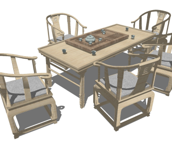 中式风格休闲桌椅 实木茶台 功夫茶几 禅意茶桌 长桌椅 茶艺桌椅