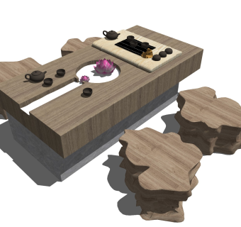 中式风格休闲桌椅 根雕茶桌 木头茶台 实木茶几 异形茶桌 禅意茶几