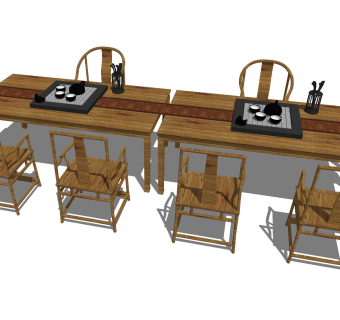 中式风格休闲桌椅 实木茶台 功夫茶几 禅意茶桌 长桌椅 茶艺桌椅