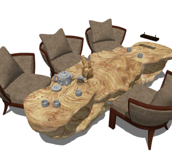 中式风格休闲桌椅 根雕茶桌 木头茶台 实木茶几 异形茶桌 禅意茶几