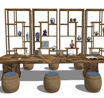 中式风格休闲桌椅 实木茶台 功夫茶几 禅意茶桌 长桌椅 茶艺桌椅