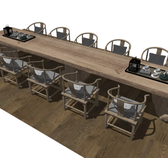 中式风格休闲桌椅 实木茶台 根雕茶桌 禅意茶桌 长桌椅 茶艺桌椅