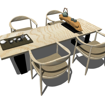 中式风格休闲桌椅 实木茶台 功夫茶几 禅意茶桌 长桌椅 茶艺桌椅