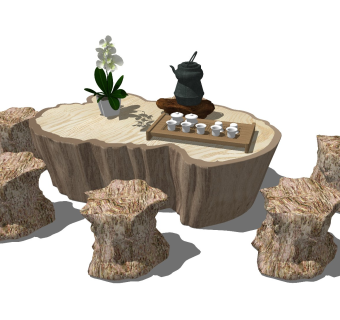 中式风格休闲桌椅 根雕茶桌 木头茶台 实木茶几 异形茶桌 禅意茶几