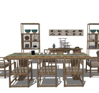 中式风格休闲桌椅 实木茶台 功夫茶几 禅意茶桌 长桌椅 茶艺桌椅