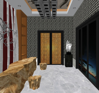 中式风格前台 前台背景墙 根雕前台 酒店服务台 禅意接待台