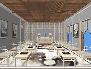 中式风格茶室 茶艺展示 禅意茶吧 茶具展示 实木茶桌 茶叶柜
