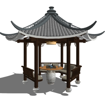 中式风格亭子 凉亭 户外休闲椅 园林小品 庭院小品 兰亭