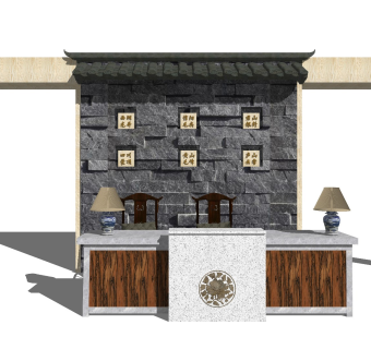 中式风格前台 前台背景墙 餐厅收银台 酒店服务台 接待台 logo墙