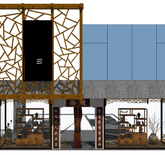 中式风格门头门面 餐饮建筑外观 饭馆门头 餐厅门面 商铺招牌