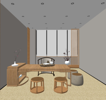 中式风格茶室 茶艺展示 禅意茶吧 茶具展示 实木茶桌 茶叶柜
