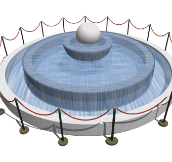 现代风格滨水景观 水池小品 圆形喷泉小品 小区景观 安全围挡 警戒线