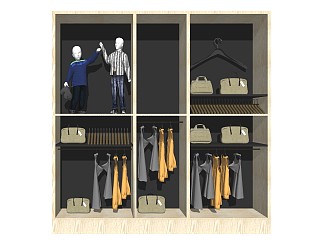 现代风格衣柜 服装店衣架 模特人 包包柜 手提包 衣服架 服装展示柜