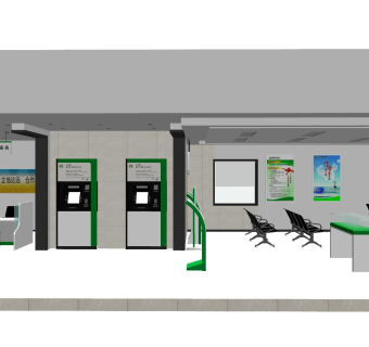 现代风格银行 银行大堂 银行柜台 信用社 自助机 交易窗口 ATM机