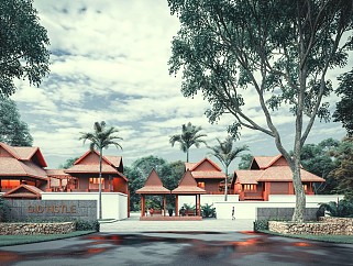 东南亚风格酒店su超细建筑模型