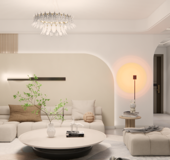 现代奶油风客厅_沙发茶几组合