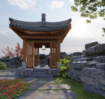 古风建筑景观节点su模型下载