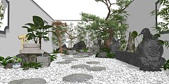 庭院景观小品景墙植物水池su模型下载