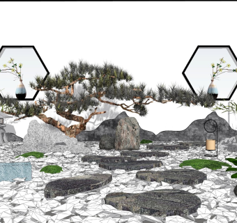 日式景观禅意庭院小品su模型下载