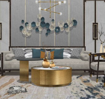 室内沙发茶几组合背景墙su模型下载