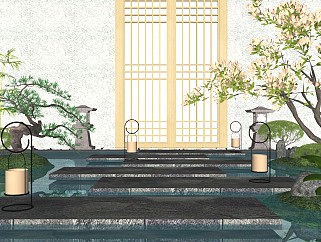 日式庭院景观小品滨水景观su模型下载