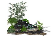 现代富贵竹子假山植物盆栽sketchup模型下载