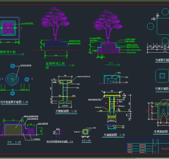 园林景观小品树池坐凳施工图