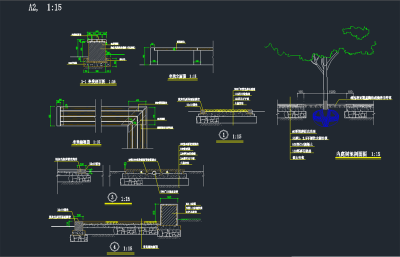 园林景观树池坐凳施工图