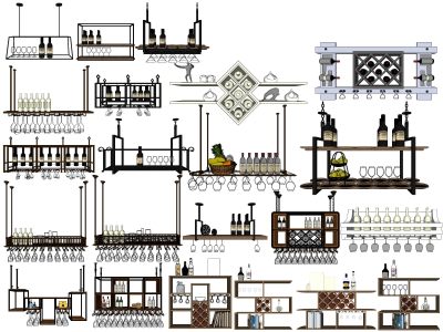 现代酒吧酒架组合su模型
