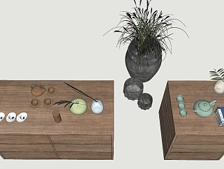 茶具摆件植物sketchup模型下载