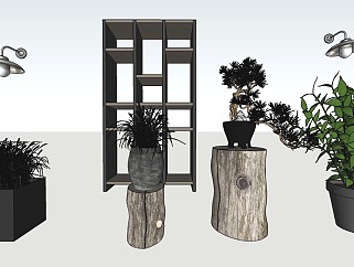 <em>现代风格</em>植物树墩壁灯组合su模型下载
