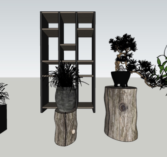 现代风格植物树墩壁灯组合su模型下载
