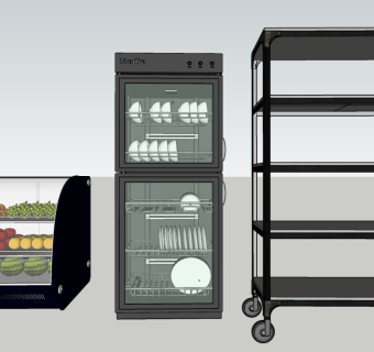 现代风格冰柜消毒柜移动柜组合sketchup模型下载