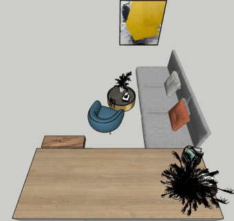 现代风格榻榻米沙发挂画组合su模型下载