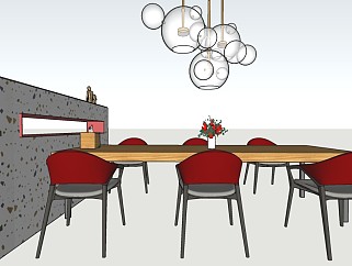 现代风格休闲区餐桌组合su模型下载