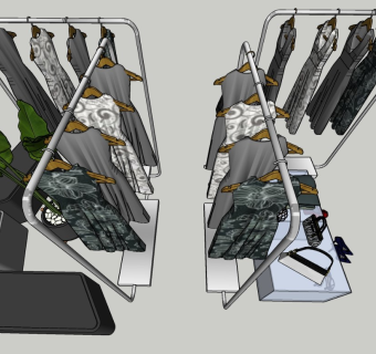 现代风格沙发服装手包植物陈列组合sketchup模型下载